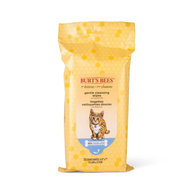 Toallitas para gatos BURT'S BEES PARA MASCOTAS, GATITO, con suero de leche, 50 unidades