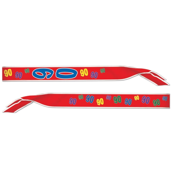 Beistle 90 Birthday Anniversary Party Satin Sash, Multicolored