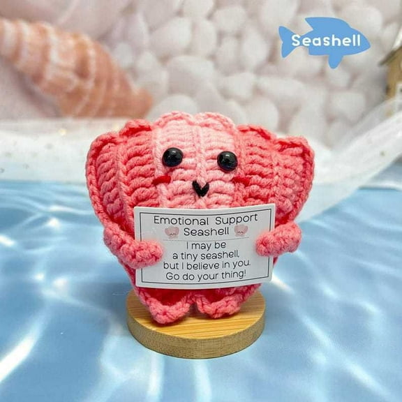 Handmade Emotional Support Seashell, Positive Crochet Doll with Card, Inspirational Small Handmade Knitted, Funny Gifts for Women Men Birthday Friends Coworkers, Office Decor