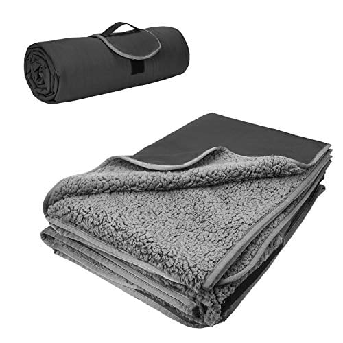 Tirrinia Outdoors Waterproof Blanket, 59?x 79? Sherpa Fleece Stadium Windproof Throw Mat for Traveling, Camping, Hiking, Football - Machine Washable, Black