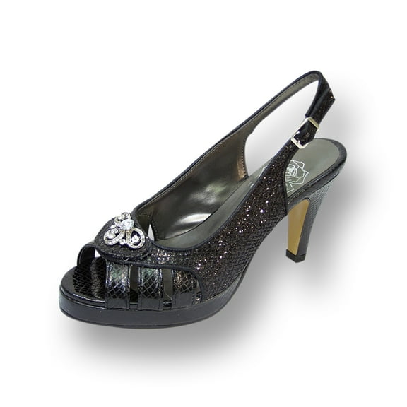 FLORAL Sue Women's Wide Width Slingback Peep Toe Dress Pump BLACK 6.5