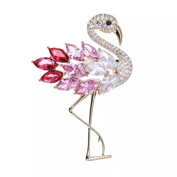 HUANLEDASH Women Brooch Flamingo Shape Rhinestone Decor Anti-slip Wear-resistant Suit Coat Collar Hat Scarf Decoration Clothes Pin Prom Party Garment Jewelry