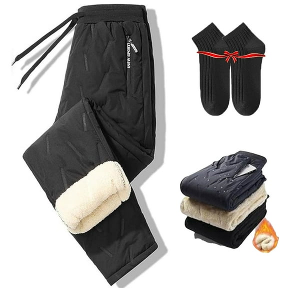 Unisex Fleece-Lined Waterproof Pants, Winter Active Joggers Sweatpants with Adjustable Drawst