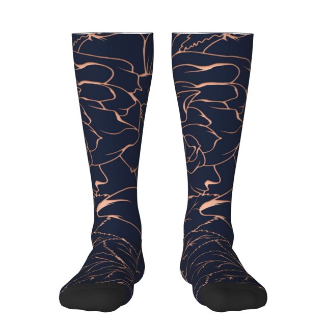 Balery Copper-Gold Gloss Outline Flower Calcetines novedosos Calcetines deportivos Calcetines hasta la rodilla Calcetines de algodón Calcetines originales y geniales