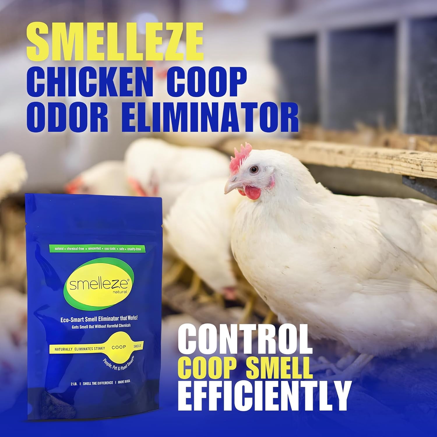 SMELLEZE Natural Chicken Coop Smell Deodorizing Granules: 2 lb. Stinky Coop Refresher That Works Safely