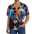 thumbnail image 7 of Lsque Rainbow Bulldog Sunglasses print Men's Cuban Collar Short Sleeve Shirt Summer Beachwear Casual Button Down Fashionable Vacation Leisure Shirt-4X-Large, 7 of 7