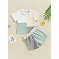 thumbnail image 3 of Musuos Toddler Baby 2Pcs Summer Outfits, 6 12 18 24M 3T Short Sleeve Contrast Color Patchwork Tops + Shorts Set, 3 of 9