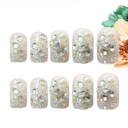 NICEXMAS 24Pcs DIY Silver Fake Nail Tips Durable and Sturdy False Nails for Salon Or Home Use