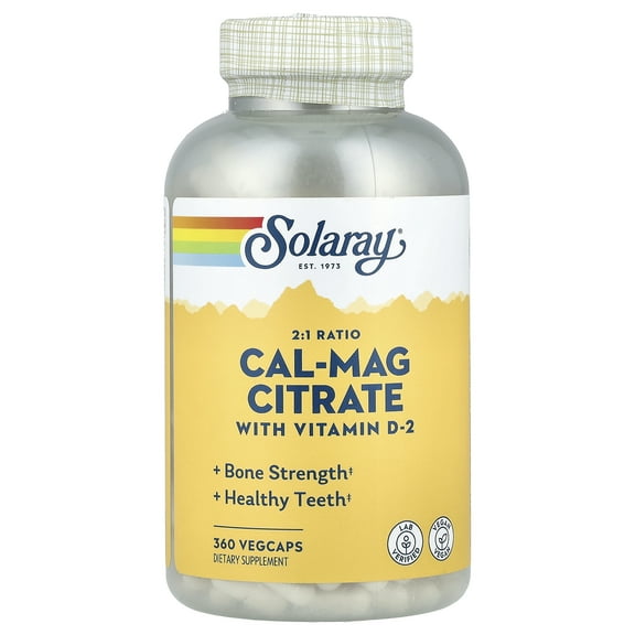 Solaray Calcium Magnesium Citrate 2:1 Ratio with Vitamin D2, Healthy Bone, Muscle & Nerve Support, 60 Serv, 360 VegCaps