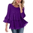thumbnail image 3 of Laqbezok Chic Tiered Ruffle Sequin Top, Women's Round Neck Sparkly Loose Blouse, Elegant Evening Party Fashion Outfit, 3 of 7