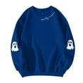 thumbnail image 5 of Dwralegc Women's Sweatshirt Cute Ghost Print Sweatshirt Long Sleeve Crewneck Trendy Tshirt Plus Size Halloween Spooky Season Top Dark Blue XL, 5 of 5