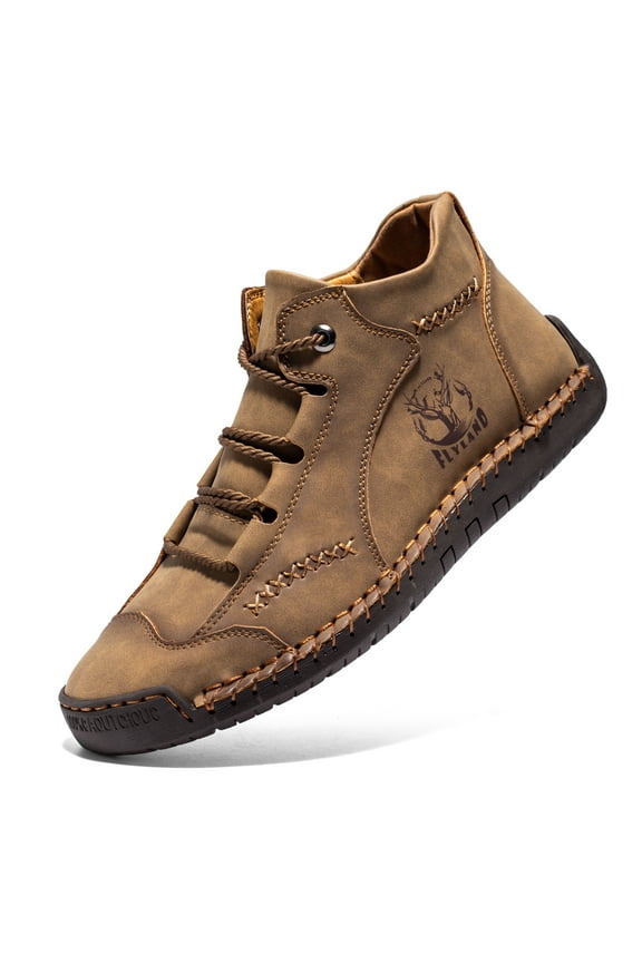 Hand-Stitching Leather Men Shoes Casual Vintage Chukka Ankle Boots Patent Retro Men's Botas Shoes Slip On Fashion Hombres Flats Moccasins