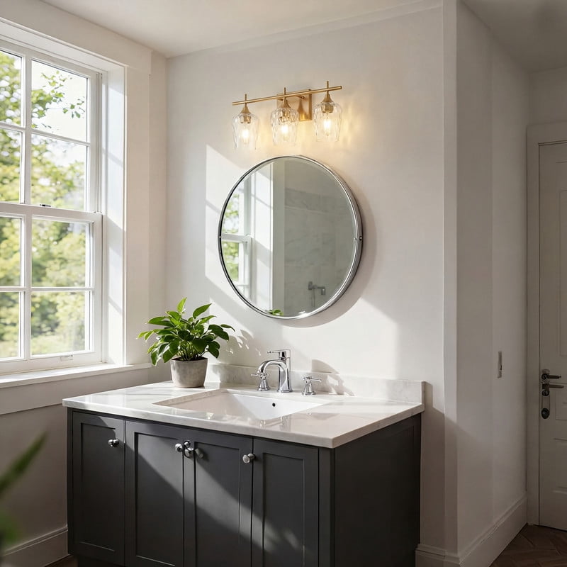 3-Light Gold Vanity Light, 20.87 Inch Bathroom Light Fixture with Hammered Glass Shadesm Modern Wall Sconce for Vanity, Powder Room & Bedroom