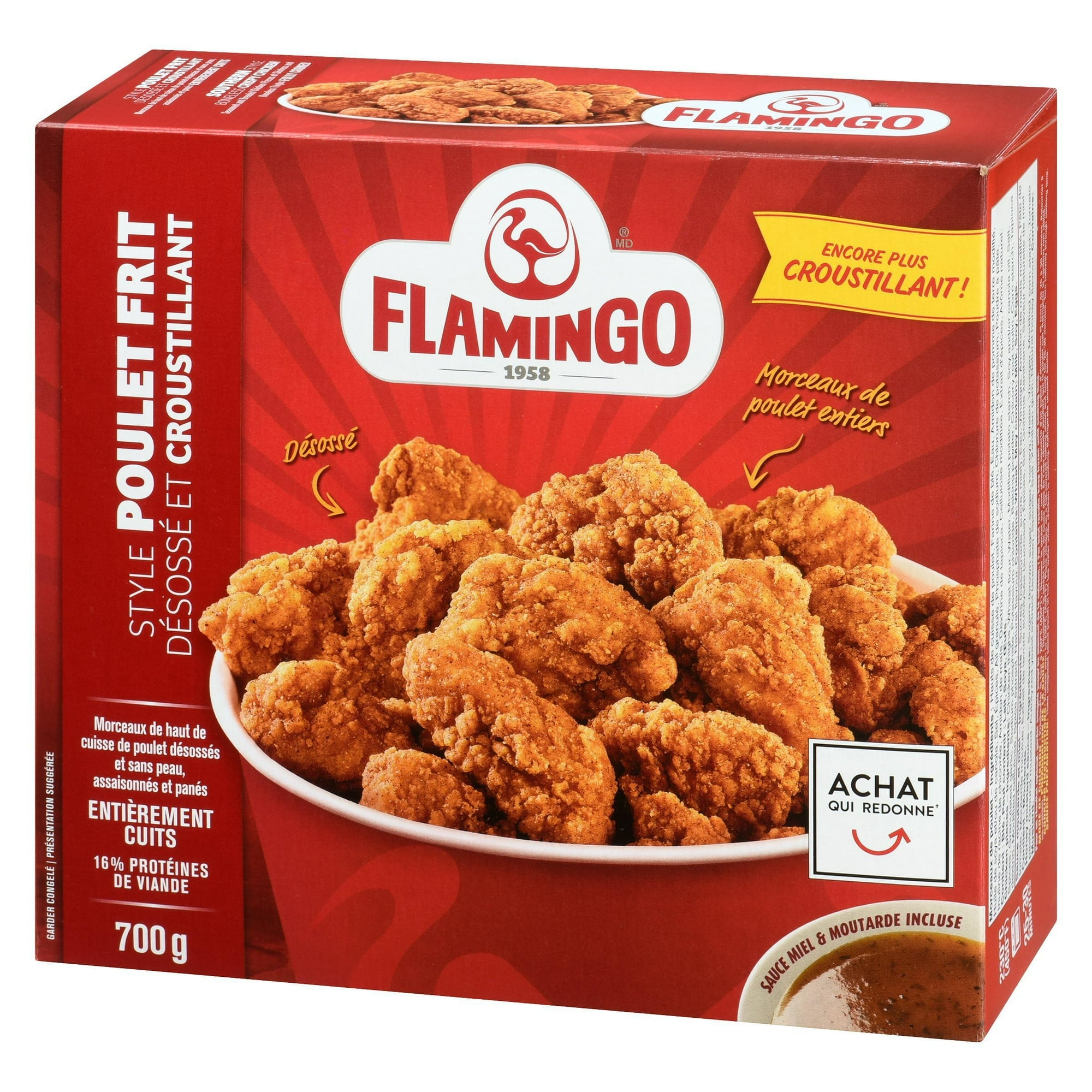 Flamingo southern style boneless crispy chicken, Flamingo southern style boneless crispy chicken fully cooked with Mustard & Honey Sauce, Flamingo 700 g