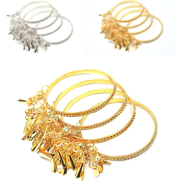 shiyou-Store-Latkan Gold or Silver Metal bangles (4 pieces) Indian Pakistani Bracelets Churi Set for Women- Bracelet Jewelry for Women (2.8, Gold)
