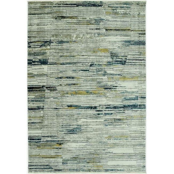 8 x 11 ft. Abstract Striped Area Rug, Ivory & Blue