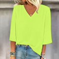 thumbnail image 4 of Green Womens Tops Women's Solid Color Fashion Casual V Neck Three Quarter Sleeve Tops Shirts for Women, 4 of 4