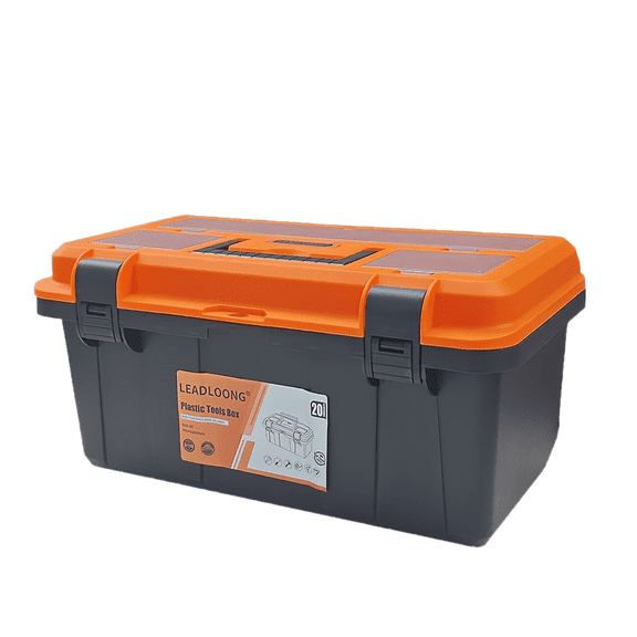 Heavy-Duty Industrial Plastic Toolbox with Locking Lid - Large Orange Storage Case for Contractors and Mechanics