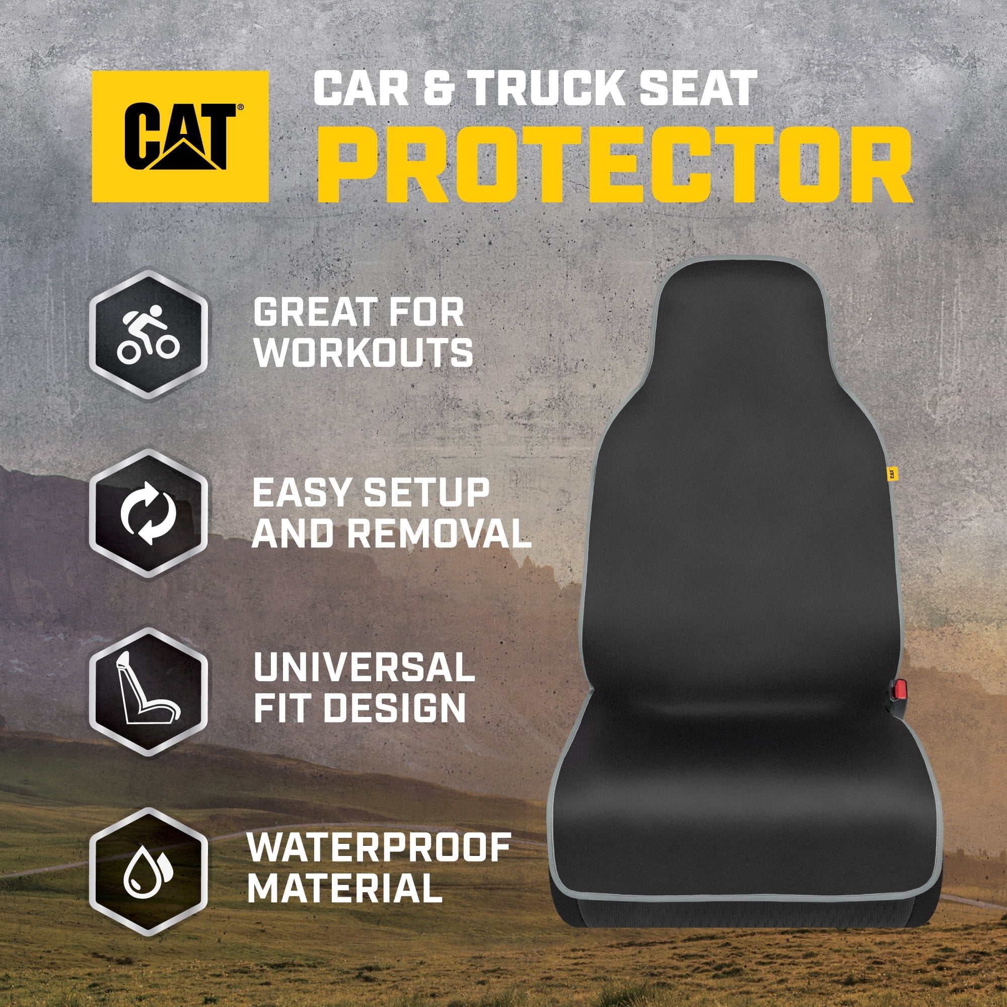CAT® Waterproof Car Seat Cover for Front Seats, 1 Piece with Gray Trim – Durable Neoprene Seat Cover for Cars, Fits 95% of Cars Trucks SUV, Ideal Seat Protector for Leather Seats