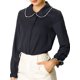 thumbnail image 1 of Camisas de trabajo de botón con cuello Peter Pan y volantes de Allegra K para mujer en azul marino, 1 of 7
