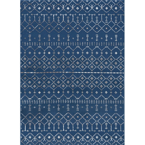 Tayse Madison Area Rug MDN3307 Transitional Navy Blocks Cubes 5' 3" x 7' 3" Oval