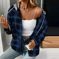 thumbnail image 4 of Womens Plaid Jackets with Hood Fashion Button Up Flannel Drawstring Hooded Cardigan Coat Loose Casual Shacket (2XL, Blue), 4 of 5