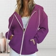 thumbnail image 3 of AJHSAKLt Zip Up Hoodie Women's Fall Jacket Oversized Pocket Sweatshirt Casual Clothing Zipper Track Solid Color Long Sleeve Tops Essentials Hoodie Purple, 3 of 5