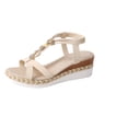 thumbnail image 2 of Bohemian Wedge Sandals for Women Summer Dressy Ankle Elastic Wide Width Platform Sandals Lightweight Comfortable Open Toe Slip On Ankle Strap Beach Shoes Beige B 9.5, 2 of 7