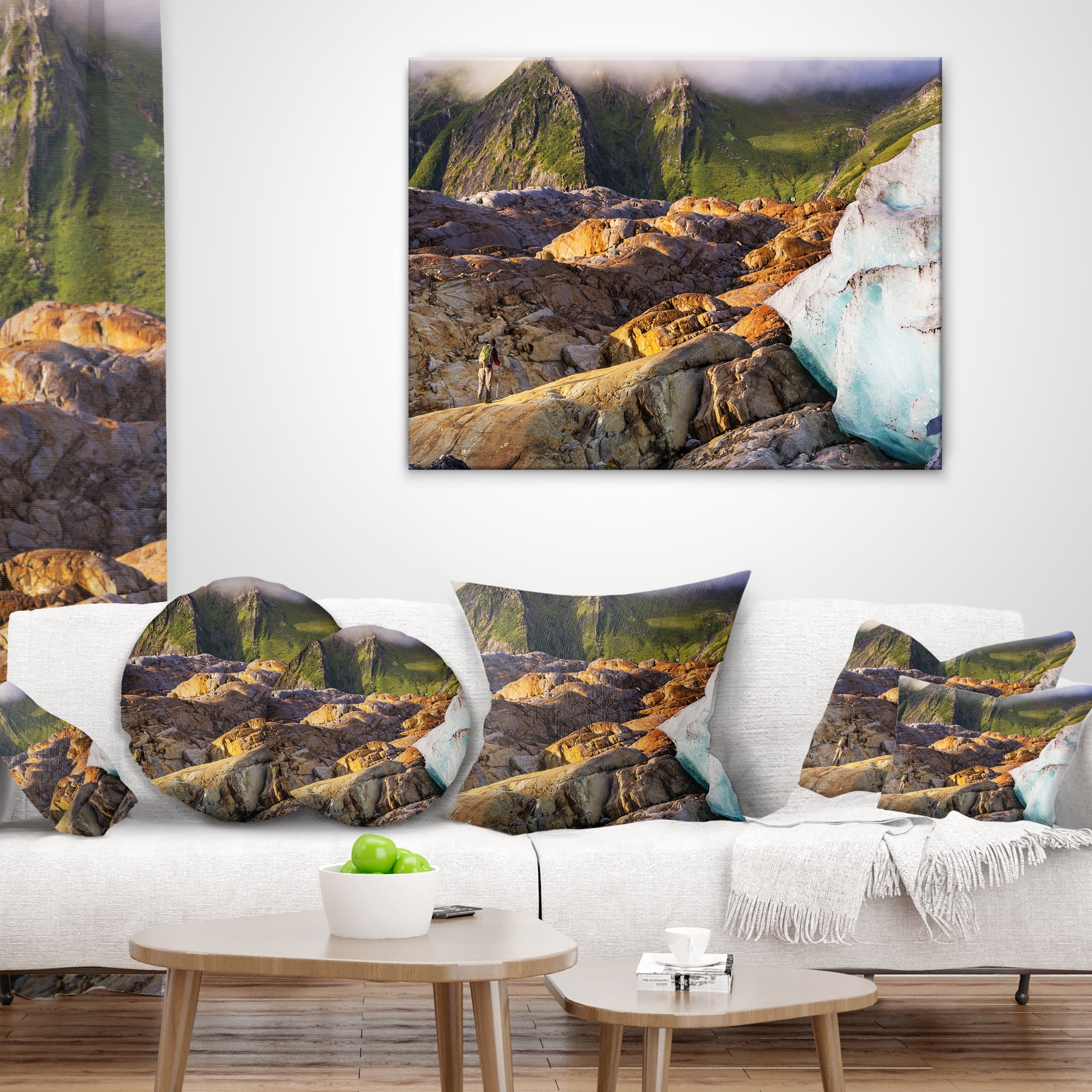 Designart Hike in Norway Mountains - Landscape Printed Throw Pillow - 18x18