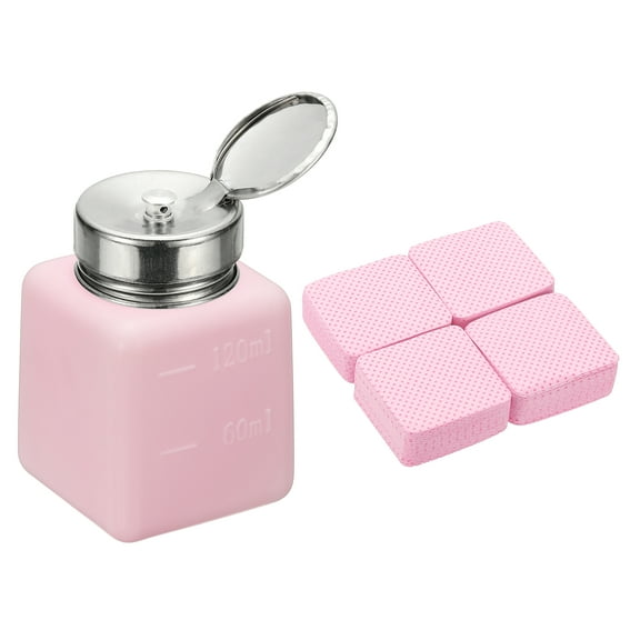 Uxcell Alcohol Dispenser, 120ml(4oz) Pump Bottle for Nail Polish Remover, Pink(Splash-proof Pump Head)