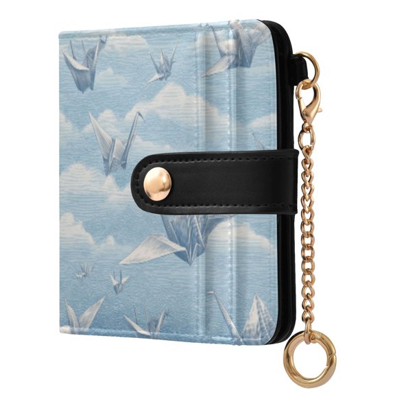 Womens Wallet PU Leather Bifold Small Purse with RFID Blocking Credit Card Holder Light Blue Paper Cranes