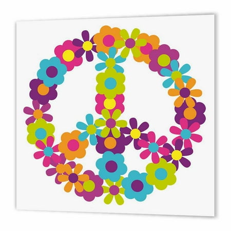 Blue Peace Sign (3dRose Peace Sign Made Up Of Blue, Pink, Purple, and Green Flowers, Iron On Heat Transfer, 6 by 6-inch, For White)