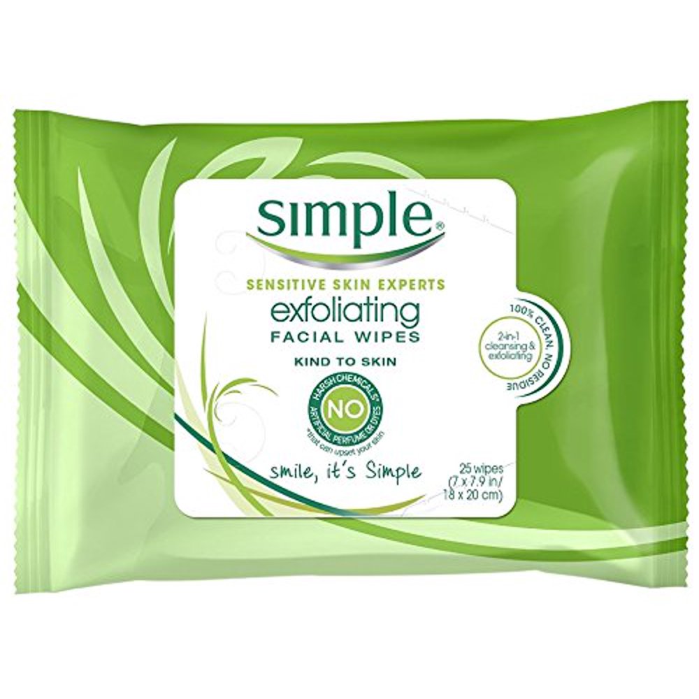 Simple Exfoliating Facial Wipes, 25 Count (Pack of 3)
