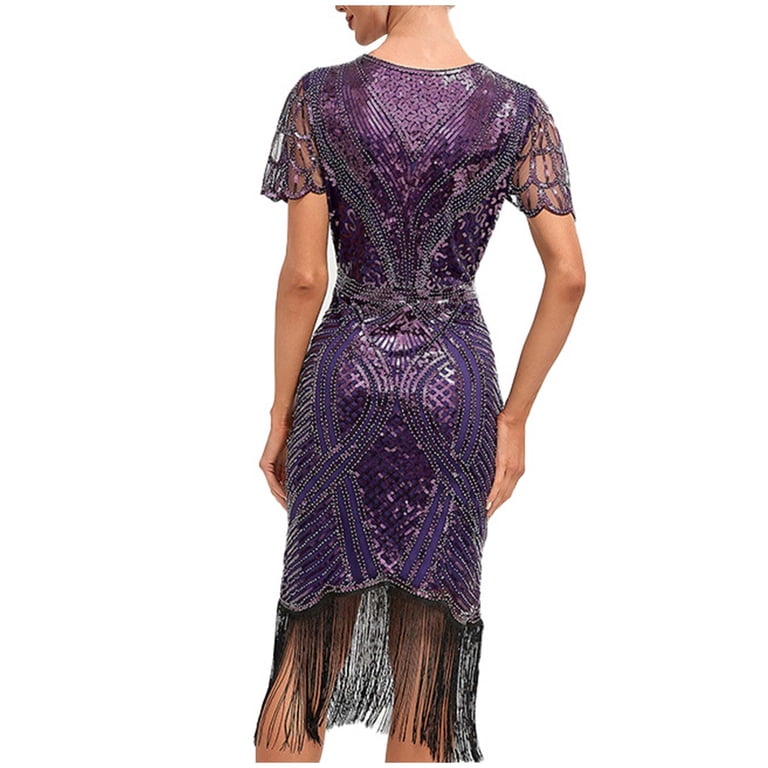 purple gatsby dress Black Purple 1920s Great Gatsby Flapper Dress Roaring 20s & Accs M