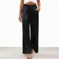 thumbnail image 2 of Wutalume Women's Satin Palazzo Pants, Summer Casual Wide Leg Trousers, Flowy Beach Vacation Outfits,Elastic Waist, Dress Up or Down,Black L, 2 of 5