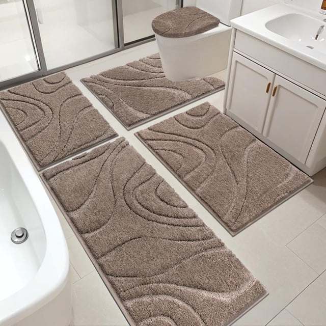 Juego de alfombras de baño HEBE de microfibra, 5 unidades, color café