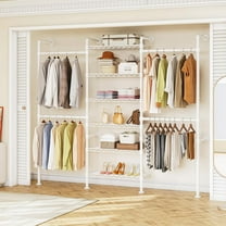 H3 Wall Mounted Closet System, Expandable Industrial Pipe Clothes Rack Clothing Rack for Hanging Clothes, Heavy Duty Closet Organizers and Storage in Wardrobe Closet, White