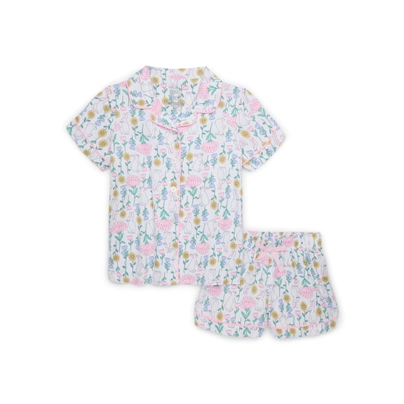 Wonder Nation Girls Button Front Pajama Top & Shorts Set, 2-Piece, Sizes 4-18 & Plus