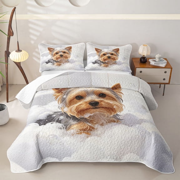 Homewish Cute Yorkshire Terrier Twin Quilt Set,Watercolor Animal Twin Coverlet Set,2pcs