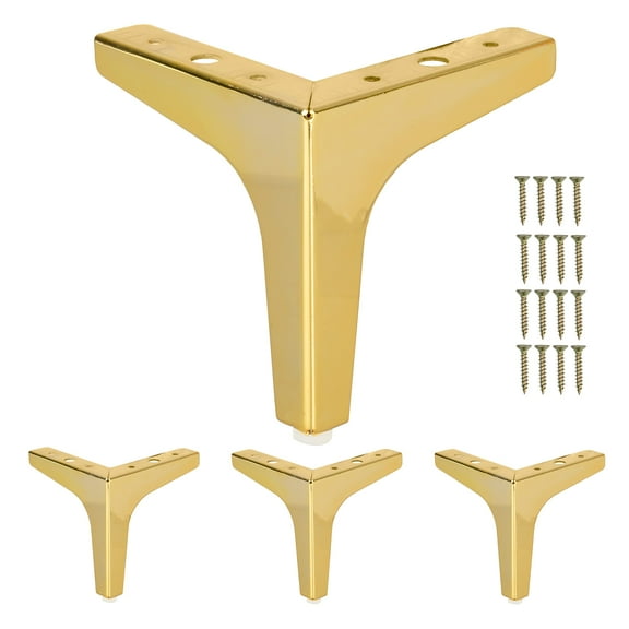 Ilyapa Triangular Metal Furniture Feet - Set of 4 Gold Mid Century Modern 5 Inch Heavy Duty Replacement Furniture Leg for Sofas, Chairs, Ottomans, Cabinet