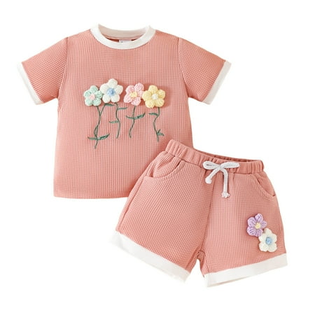 Gubotare Outfits for Toddler Girls Girls 2 Piece Outfits Summer Clothes Ruffle Short Sleeve Shirts Top and High Waist Paper Bag Shorts Set with Pockets Pink 3-4 Years