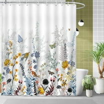 Spring Floral Shower Curtain Set Watercolor Bird Butterfly Colorful Wildflower Shower Curtain Waterproof Modern Fabric Bathroom Curtain 72x72 Inches with 12 Hooks