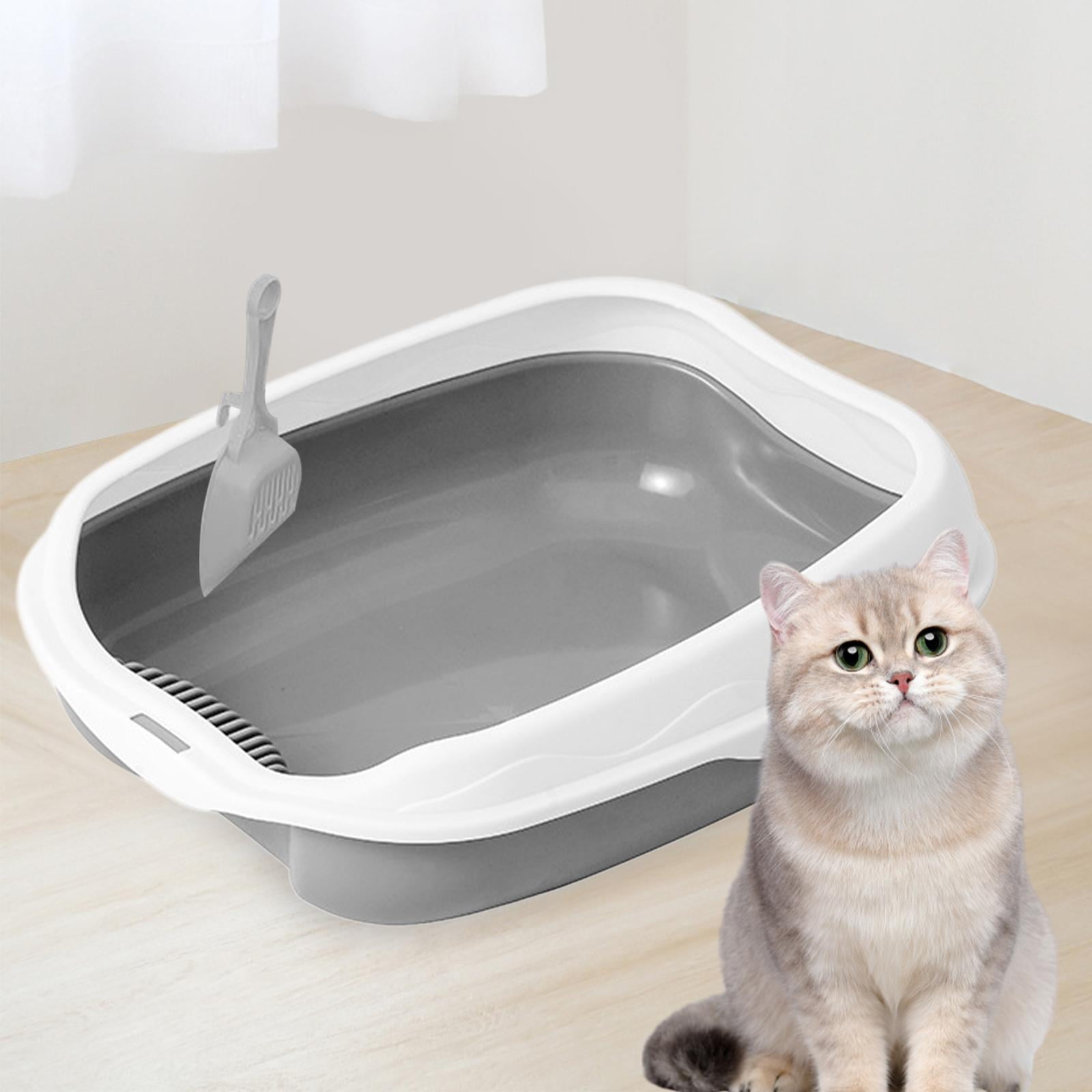 Cat Open Top Pet Litter Tray Cat Sand Box Container Semi Enclosed with High Side Durable Kitty Litter Pan Potty Toilet for Rabbit Gray S 42x29x14cm