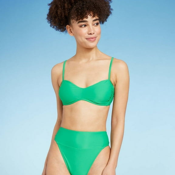 Women's Double Scoop Bralette Bikini Top, Green XXS