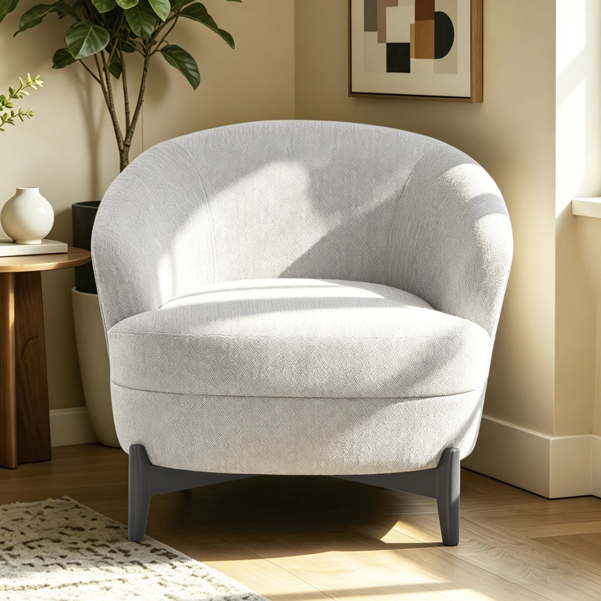 Gewnee 33.07"Barrel Accent Chair,Modern Upholstered Reading Chair with Pocket Spring & Foam Seat,Linen Armchair for Living Room,Bedroom.Gray
