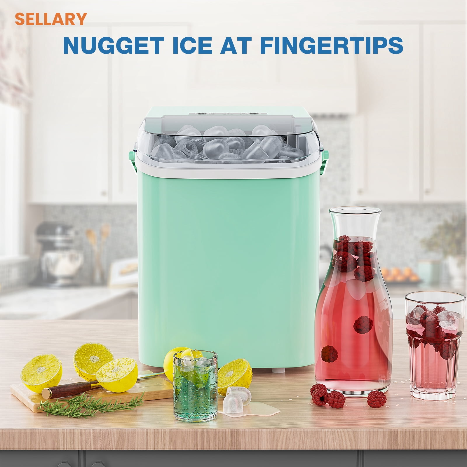 Sellary Portable Countertop Ice Maker, with Handle and Ice Scoop, Green