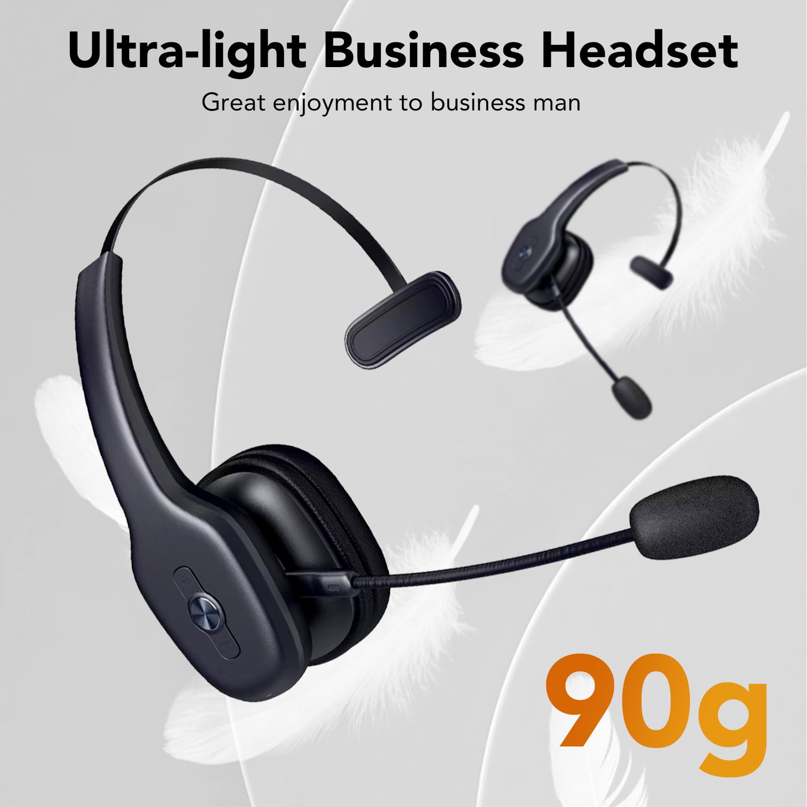 Bluetooth Headset, Trucker Wireless Headset with Noise Cancelling Microphone & Mute Button, 50Hrs Playtime, Wireless On-Ear Headphones with Mic for Home/Cell Phone/Computer/Zoom/Teams/Driver(Black)