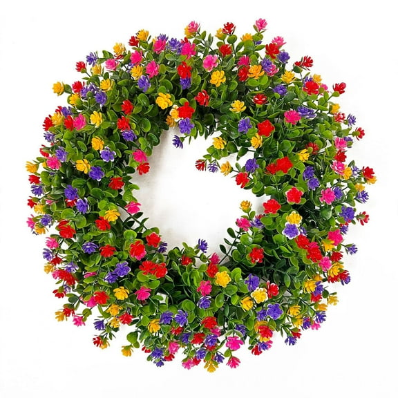Colorful Eucalyptus Wreath Spring Summer Door Decor Handmade Grapevine Base with Silk Flowers Seasonal Welcome Wreath for Front Door Decor Multicolor Buttercup Floral Arrangement