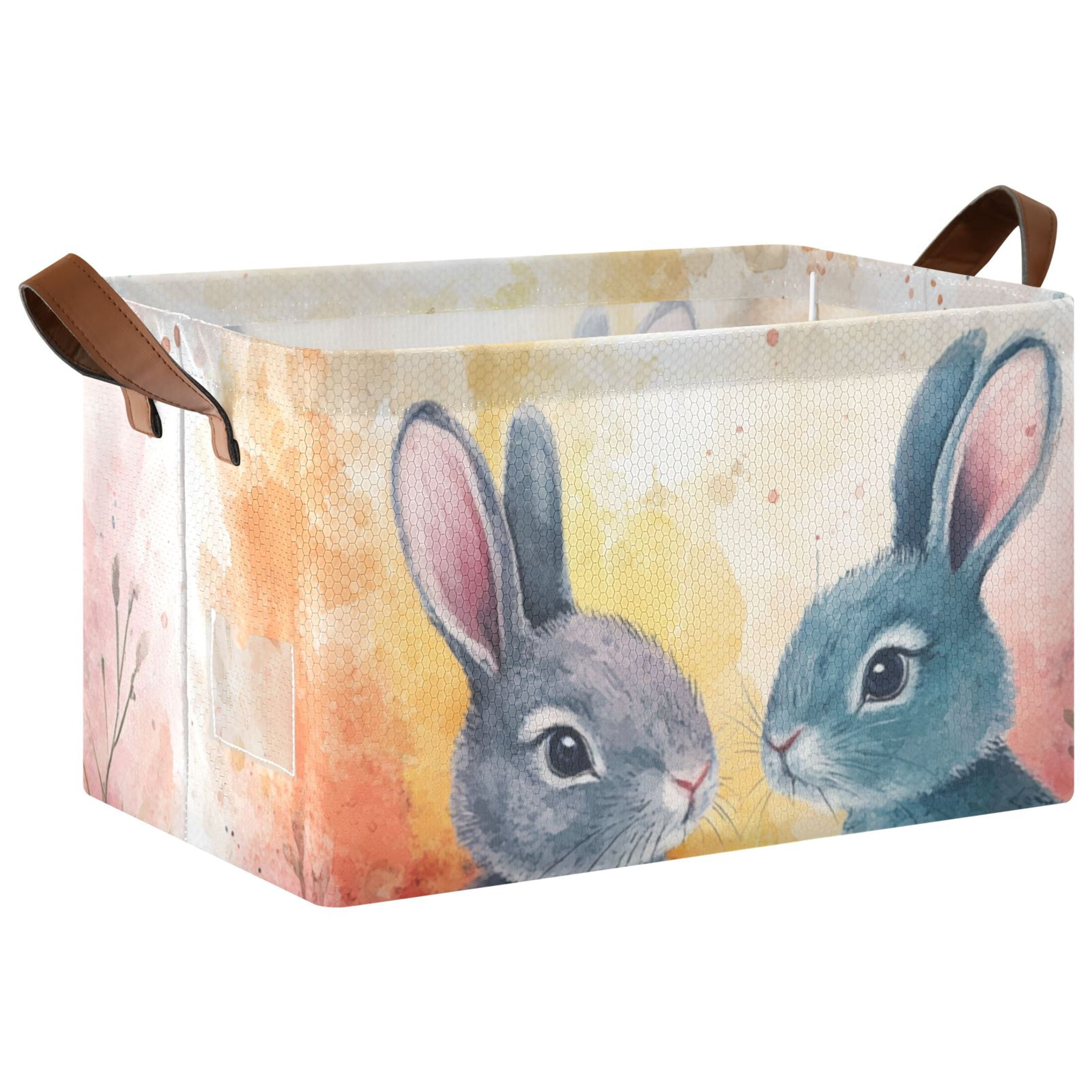 Easter Eggs Bunnies Leaves Foldable Storage Large Fabric Storage Baskets Organizer Storage Bins with Handles for Shelves