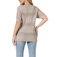 thumbnail image 3 of INSPIRE CHIC Crochet Tops for Women's Summer Sweater Lightweight Short Sleeve Pullover Knit Top L Khaki, 3 of 6